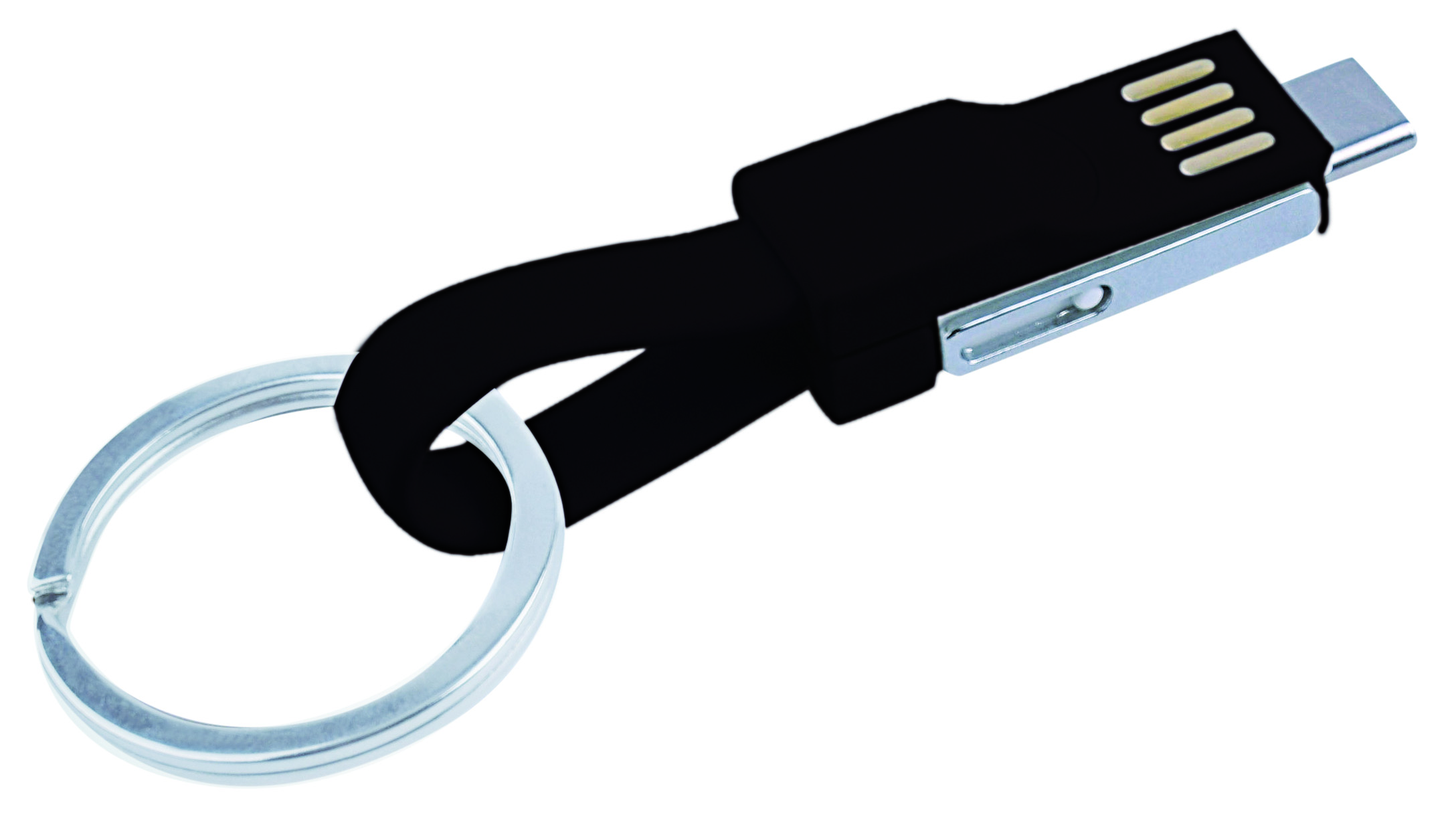 Câble 2-en-1 multifonctions avec anneau porte-clés (blanc, ABS, TPE, métal,  7g) comme cadeaux publicitaires Sur