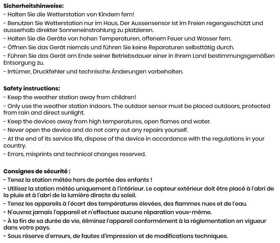 SUNNY weather station with outdoor sensor