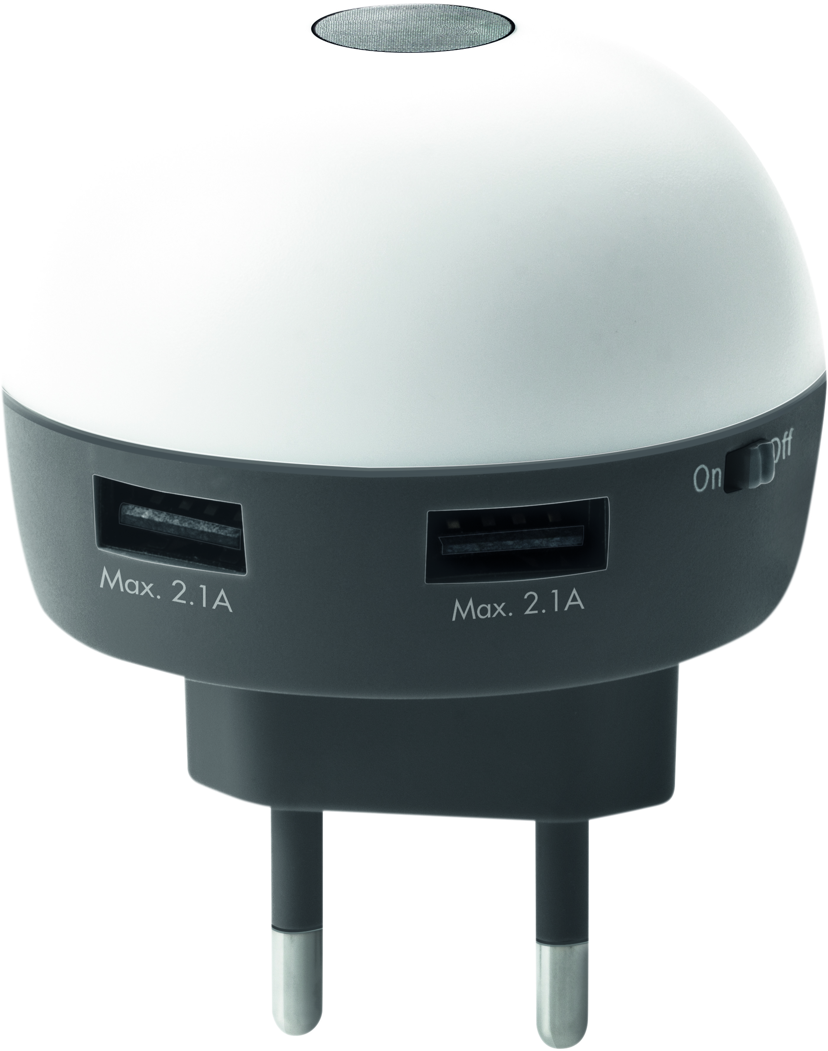 Ladegerät mit integriertem LED-Wandlicht und zwei USB Ladeeingängen