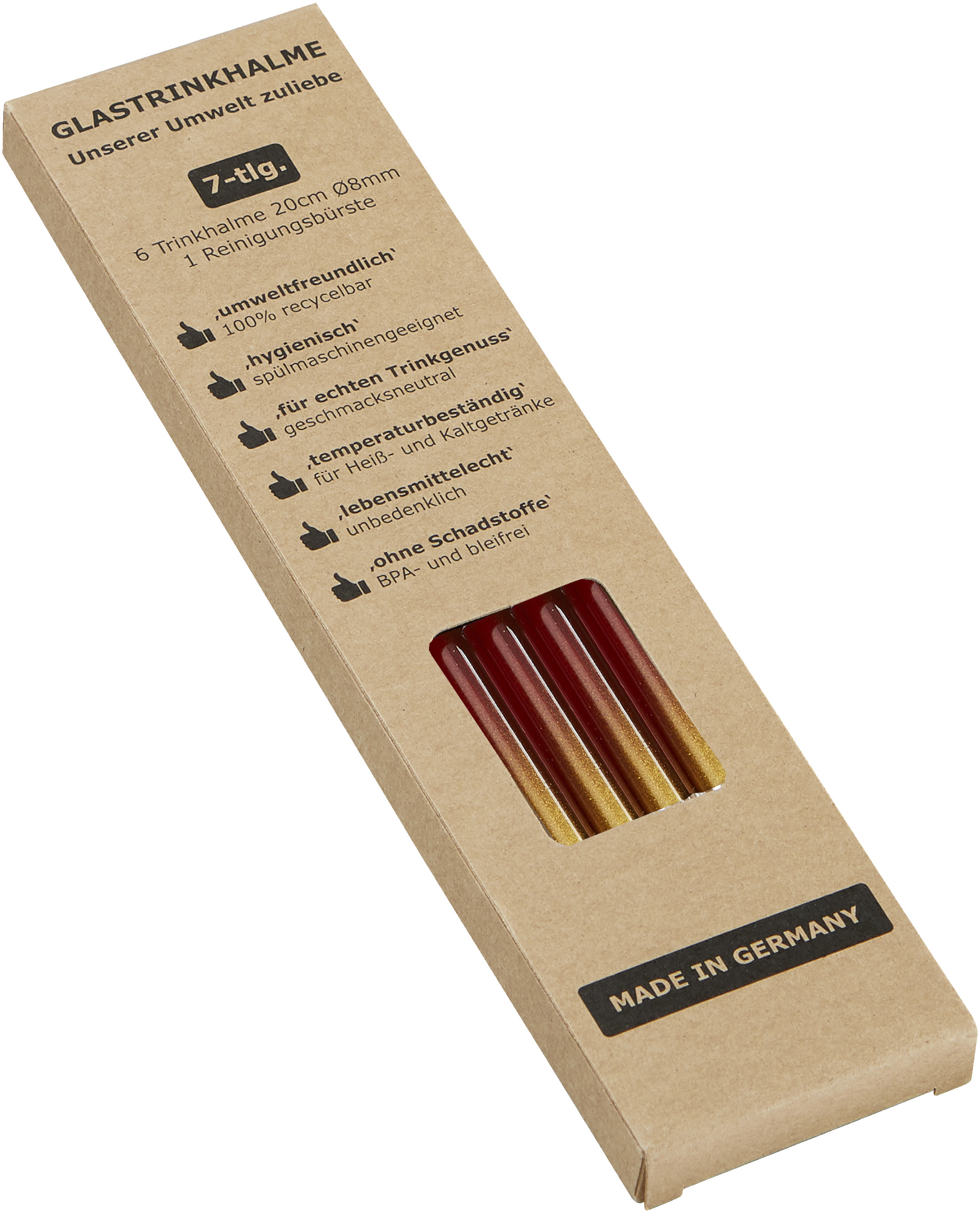 Set of 6 coloured Glass Straws with brush