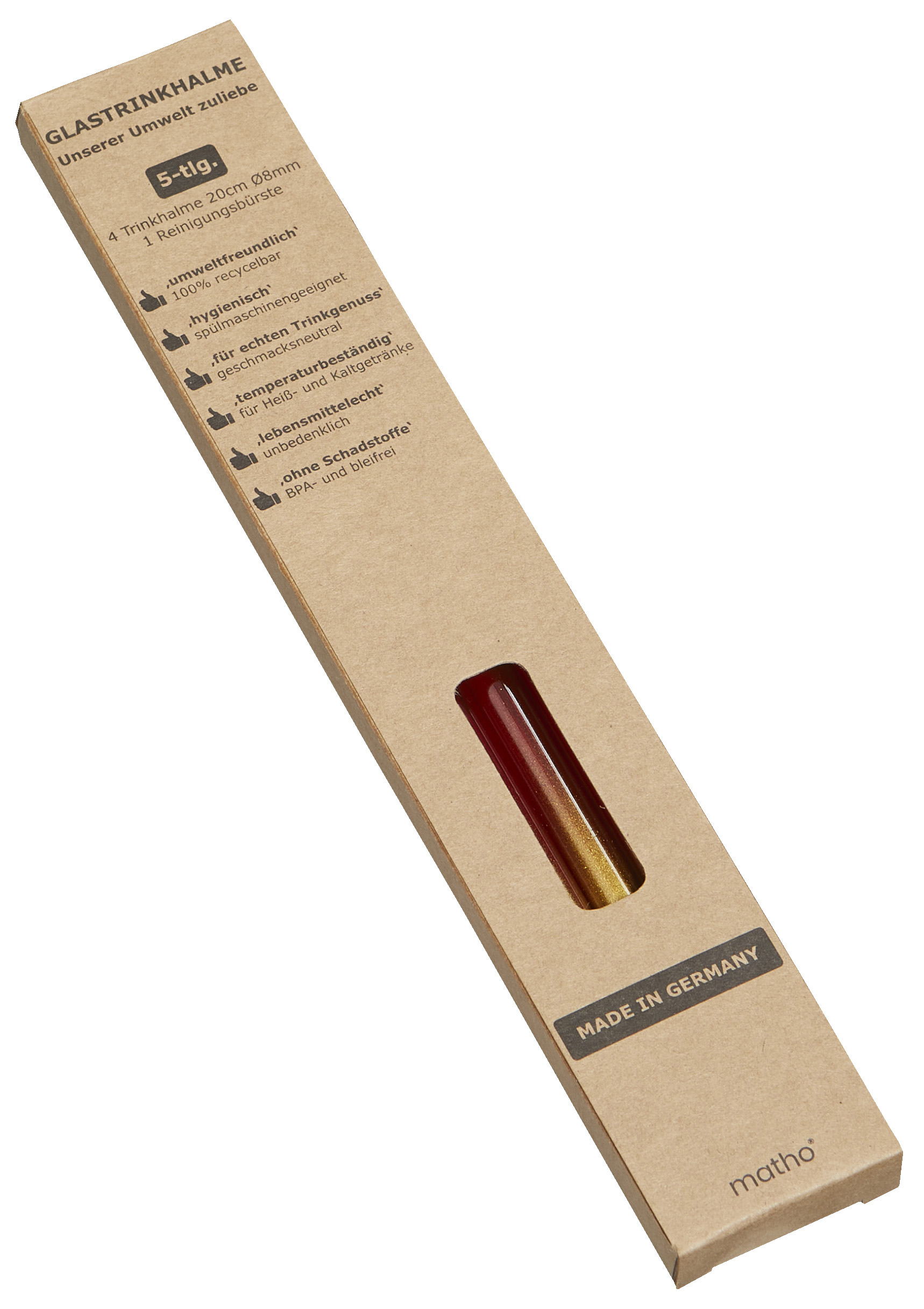 Set of 4 coloured Glass Straws with cleansing brush