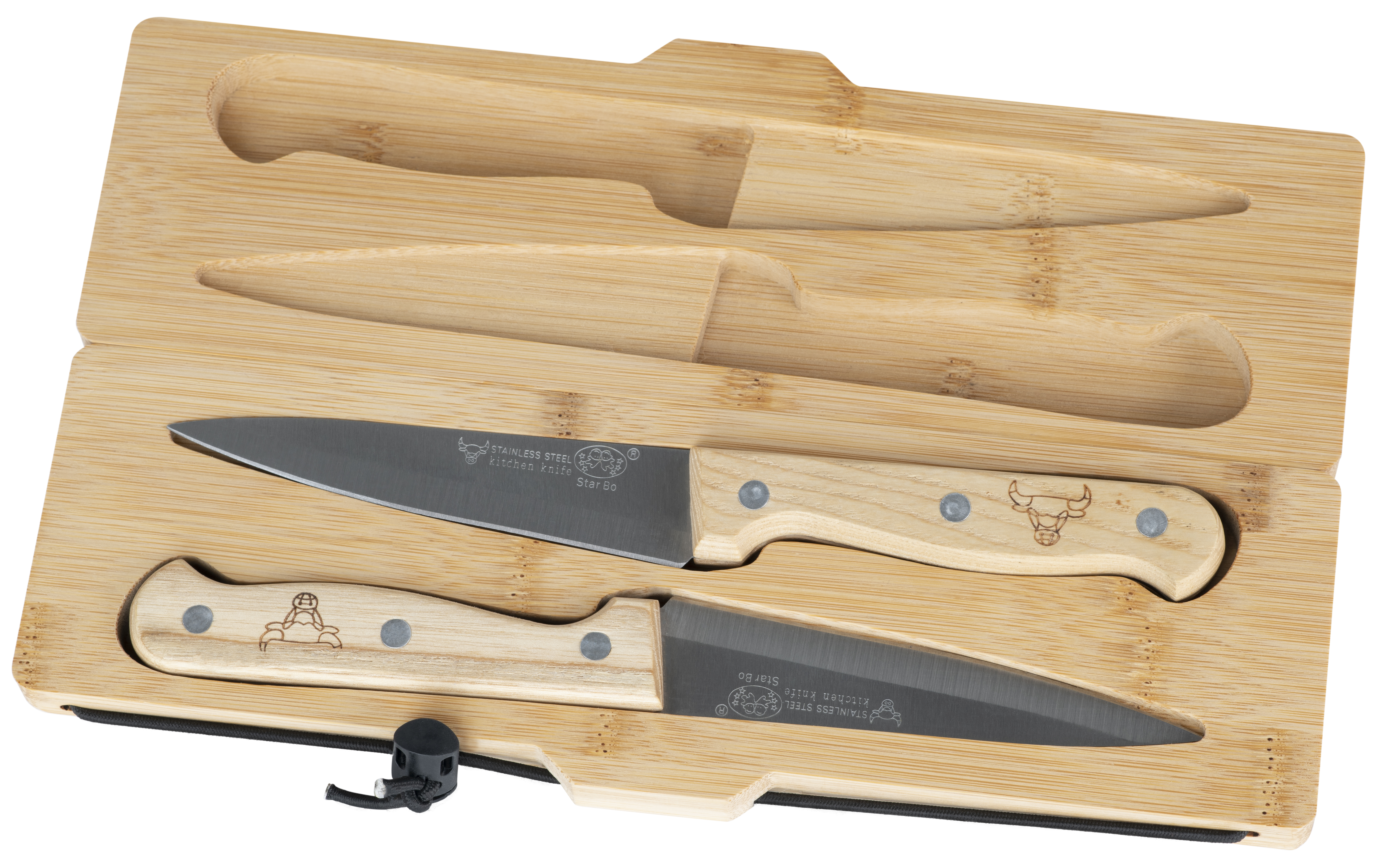 CUT folding bamboo chopping board with two knives